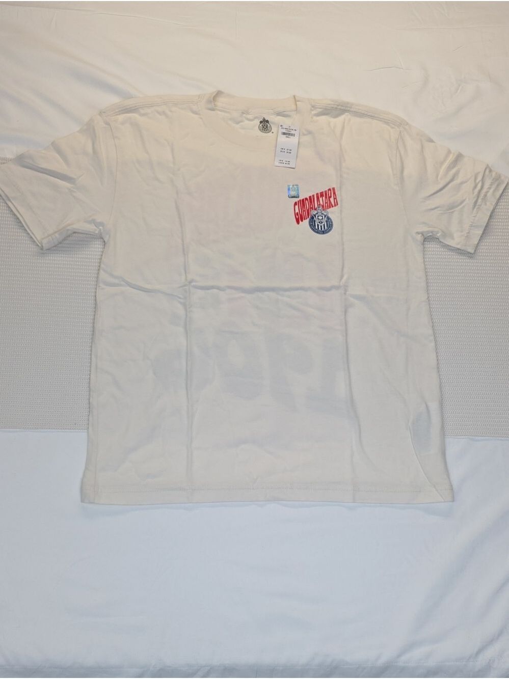 Hollister White Crewneck with Red & Blue Chest Graphic Small
